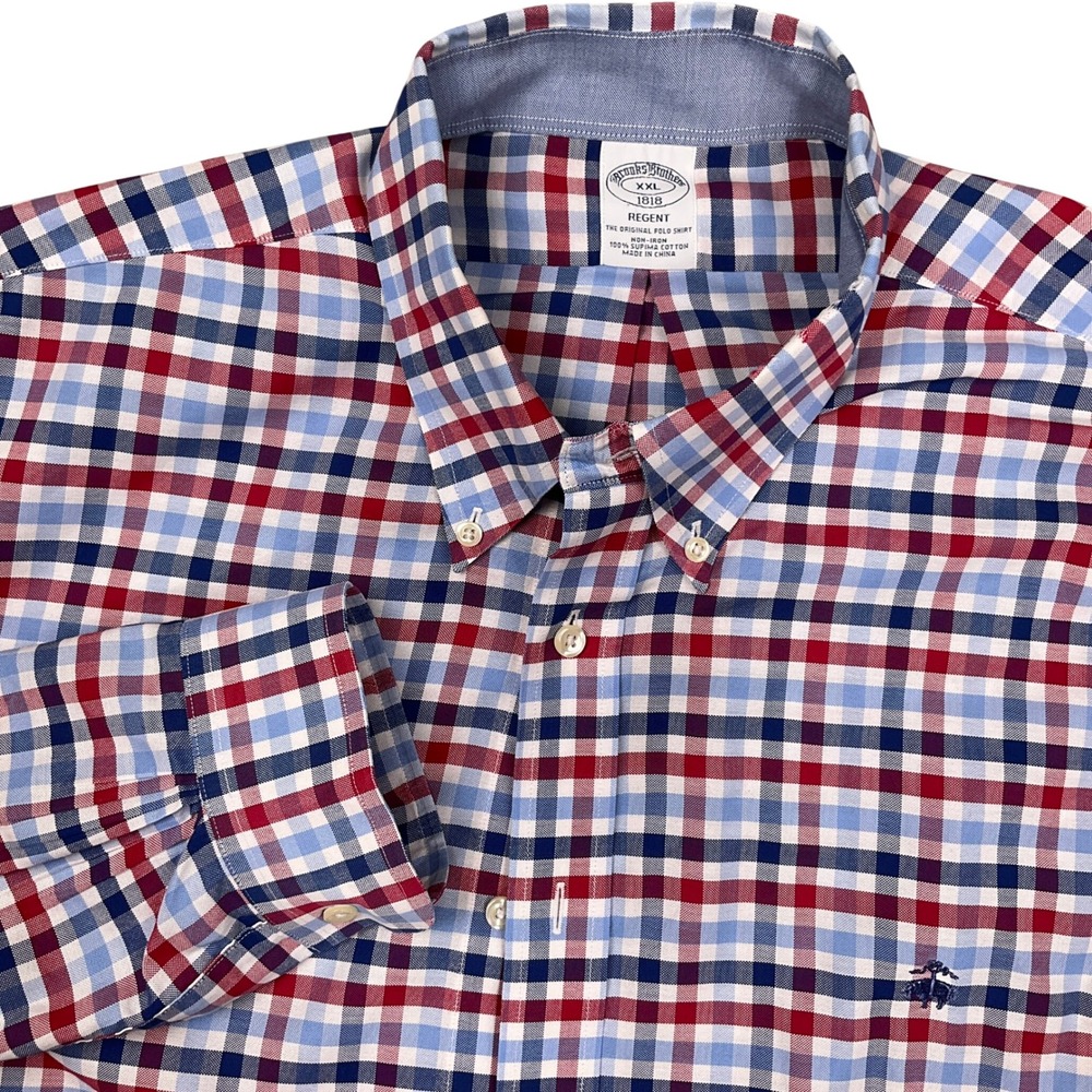 Brooks Brothers Regent Shirt Mens XXL Red Blue‎ Gingham Preppy Casual Cotton